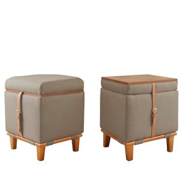 Imagem de Puff Quadrado Multifuncional Baú Mesa e Centro Banqueta Confortável Linho (Marrom)