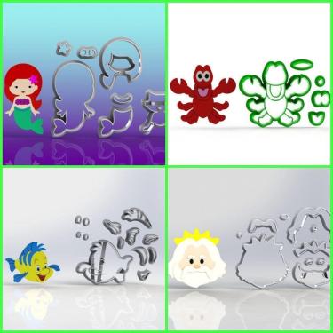 Imagem de Cortador Kit Pequena Sereia Cute - 4 Modelos Modulares 6 Cm