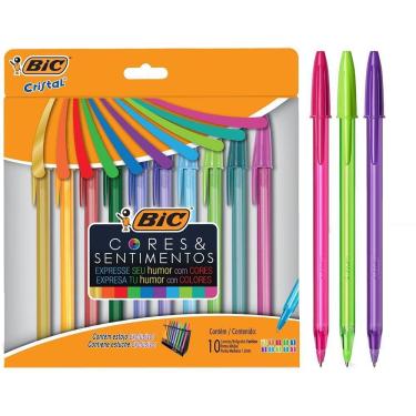 Imagem de Bic Kit 10 Canetas Esferográficas Cores e Sentimentos Ponta 1,2 mm Tampa Ventilada