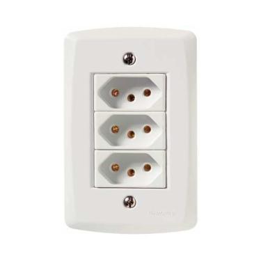 Imagem de Conjunto 3 Tomadas 3p 10a Tramontina Lux2 - Branco - Kit Com Parafusos
