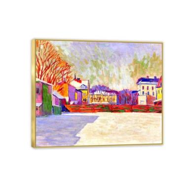 Imagem de RYLJCZ Lâminas de arte mural famosas de Adolf Erbsloh - March Sun- Reproduções de pinturas em tela- quadro emoldurado póster decoração de parede giclée 60 x 72 cm (23,7 x 28,3 pol) moldura dourada