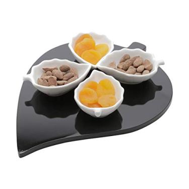 Imagem de SUPORTE DE MADEIRA C/4 BOWLS DE PORCELANA LEAFES 31,5X23X4cm