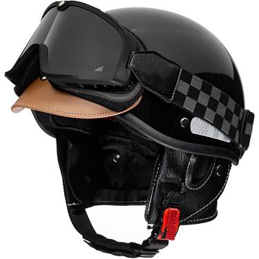 Imagem de Capacete De Motocicleta Vintage Meio Capacete De Face Aberta, Aprovado Pela Ece Capacete De Meia Face Retro Adultos Homens Mulheres Para Jet Moped Bicicleta Chopper Scooter Capacete, Forro, J
