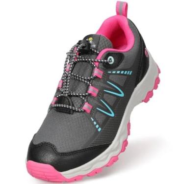 Imagem de UOVO Tênis de caminhada para meninos e meninas, à prova d'água, para corrida, trilha, moderno, respirável, leve, antiderrapante, ao ar livre (crianças pequenas/grandes), Cinza, vermelho, 12.5 Little