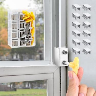 Imagem de Fechaduras de janela, 12 conjuntos de fechaduras de janela deslizante com chave, fechaduras de janela para cima e para baixo, fácil de instalar, travas de segurança de janela verticais e horizontais