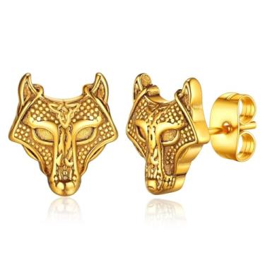 Imagem de FaithHeart Joias viking nórdica brincos de prata esterlina, lobo celta, brincos de martelo de Thors para mulheres, adolescentes e meninas, Aço inoxidável, Zircônia cúbica,