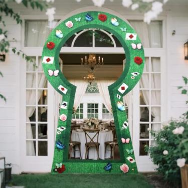 Imagem de Preboun Decorações de festa do País das Maravilhas 218,4 cm x 119,4 cm Wonderland Tea Party Banner Foto Pano de fundo de cerca de grama verde para decoração de aniversário de chá de bebê