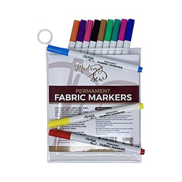 Imagem de Madam Sew Marcadores de tecido – Conjunto de 12 marcadores de tecido permanentes para roupas, artesanato, sapatos e telas – sem derramamento, ponta fina, canetas não tóxicas para bricolage e marcação