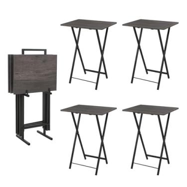 Imagem de Conjunto de 4 bandejas de TV dobráveis com suporte, mesas de jantar de TV, conjunto de mesa de lanche, mesa dobrável portátil, mesa lateral de sofá, bandeja de TV para sofá, sala de estar, espaço