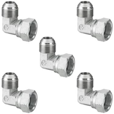 Imagem de Racewill Pacote com 5 Cotovelos de 90 graus JIC 37° Conexões Hidráulicas: 3/10.2 cm JIC Macho x 3/10.2 cm JIC Fêmea, com Tampa de Proteção Mangueira Hidráulica Conexões de Crimpagem Giratórias