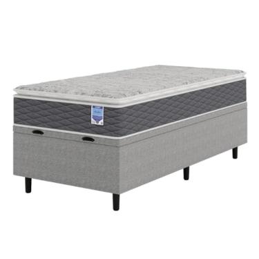 Imagem de Cama Box Baú Solteiro Cinza e Colchão Solteiro Pillow Top 88x188x67 Bertha Umaflex