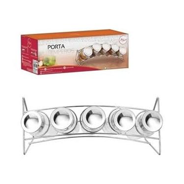 Imagem de Porta Condimento Temperos Em Vidro Suporte Em Metal Em Inox