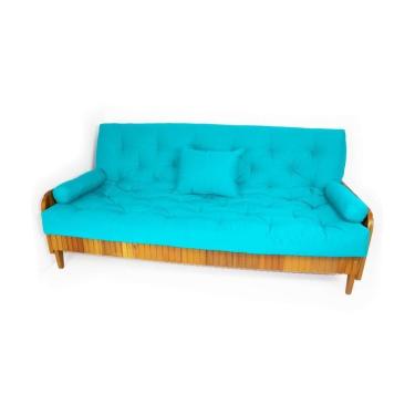 Imagem de Sofá Cama Paris Ripado Sarja Azul Tiffany Madeira Nobre
