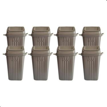 Imagem de Kit 8 Lixeira Plástica Com Tampa Basculante Cinza 30L Sanremo