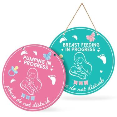 Imagem de Placa de suporte de porta de bombeamento de amamentação para trabalho de madeira "Please Do Not Disturb" para quarto do bebê amamentação em andamento placa suspensa 23 cm (bombeamento)