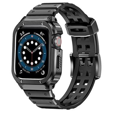 Imagem de SUPLINK Capa e pulseira de aço inoxidável compatíveis com Samsung Galaxy Watch 7 de 44 mm, capa protetora robusta de metal para Galaxy Watch 7 masculino, preta