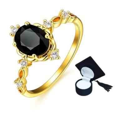 Imagem de Anel De Formatura Preto Pedra Ônix/Anel Fomatura Pedra Aquamarine Banhado em Ouro 18k / Lilás Claro/com Caixinha de Formatura Capelo Preta (Lilás Claro, 16)