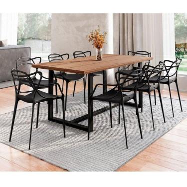 Imagem de Conjunto Mesa de Jantar Rústica de Madeira Maciça com Cadeiras Allegra Preto/Marrom