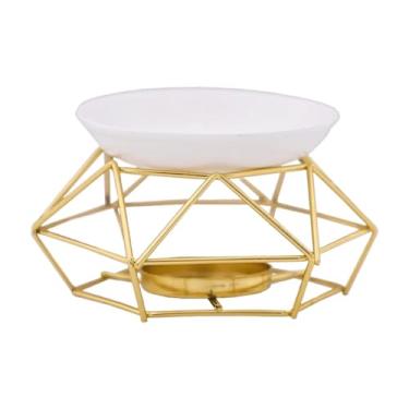 Imagem de KiBcsLic Queimador de óleo essencial, aroma derretido, aquecedor de fragrâncias, enfeite de mesa, castiçal, suporte para velas, tigela de cerâmica para spa, Dourado