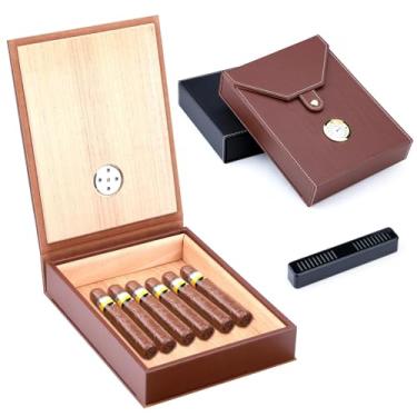 Imagem de ZzleoyuUUs-12 Caixa de charutos de couro para viagem, caixa de charutos, madeira de cedro, portátil, para charutos, caixa para 6 charutos, marrom, preto, caixa de charutos portátil (marrom)