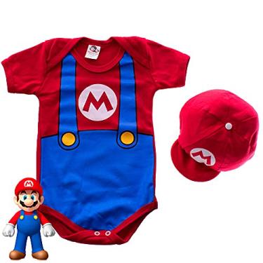 Imagem de Body Bebê Divertido Personagens Super Mario Com Boina Mesversario Cor:Bordô;Tamanho:G