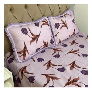 Imagem de Jogo de Colcha Casal Box Linhão com Franja e Fronhas Algodão – Cobre Leito Estampado Dupla Face, Macio e Durável(MODELO - 3)