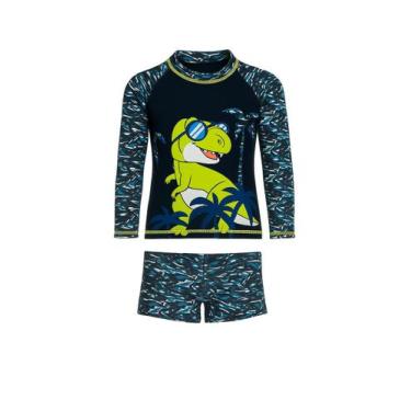Imagem de Conjunto Sunga Infantil Com Blusa Proteção Uv50 Térmica Dry - Tubarão 