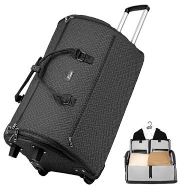 Imagem de LOEUO Bolsa de mão 93L com rodas, bolsa dobrável conversível com rodinhas para viagem com compartimento de sapatos, bolsa de terno impermeável com rodas para homens e mulheres, Preto, Bolsa esportiva