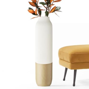 Imagem de Rocendlor Vaso de piso alto, vasos de 60 cm de altura resistentes, luxuosos, texturizados para ramos decorativos de flores secas, vaso de chão para rústico, sala de estar, decoração de prateleira