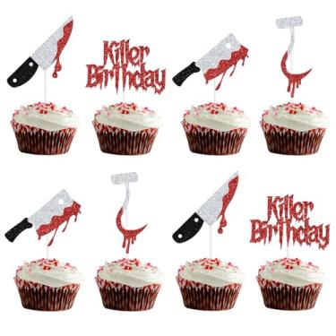 Imagem de Halloween Cupcake Topper, Killer Birthday, Horror Blood Knife, Horror Movie Zombie Party Cupcake Décor, Bloody Halloween Birthday Party Decorations