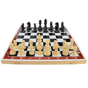 Imagem de Conjunto de xadrez magnético de madeira preto e branco com 2 sacos de peças de xadrez, jogo de iluminação para crianças e adultos, conjunto de xadrez de brinquedo educativo para crianças, presentes e