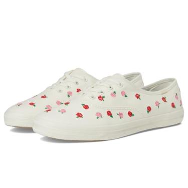 Imagem de Keds Tênis feminino Champion de lona com cadarço, Bordado creme/rosa vermelha, 34