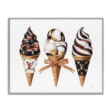 Imagem de Stupell Industries Cones de sorvete glamourosos de chocolate cinza emoldurado giclée design de arte por Amanda Greenwood, 61 x 76