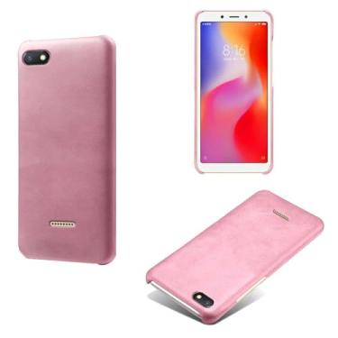 Imagem de Capa para Xiaomi Redmi 6A,Proteção contra quedas,Casca de volta de cor sólida simples,Design de couro de imitação de plástico-Pink