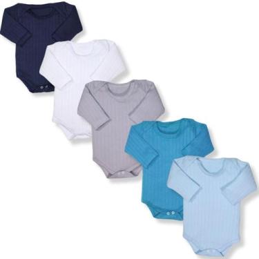 Imagem de Kit 5 Peças Body Suedine 100% Algodão Liso M/ Longa Menino - BEBE MALU
