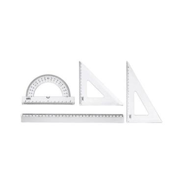Imagem de Conjunto Régua Transferidor Esquadro Escolar Geométrico 1º Grau ou 2º 