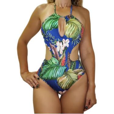 Imagem de Maiô Engana Mamãe Lateral Larga Com Bojo - Vila Beach Wear, G, Azul co