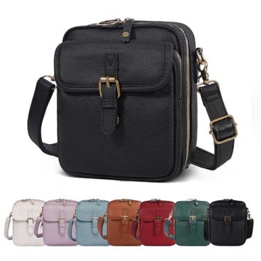 Imagem de Bolsa carteiro vintage, bolsas femininas de couro transversal de grande capacidade, mini bolsa tiracolo com compartimentos para cartões (15,5 x 7,6 x 20,3 cm), Preto, 6.1x3x8inch