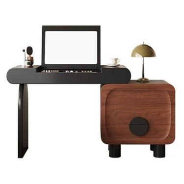 Imagem de Mesa de penteadeira com espelho flip, penteadeira de maquiagem com armário de armazenamento, mesa de maquiagem de fazenda para quarto, mesa de escritório em casa de madeira