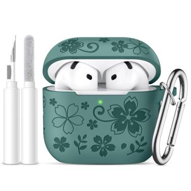 Imagem de Dgege Capa para AirPods 4 (2024), linda capa de flor gravada compatível com Apple Airpods 4, capa protetora completa de silicone macio para AirPods 4 com chaveiro e kit de limpeza para mulheres