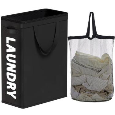 Imagem de Cesto de roupa suja TECHMILLY Slim 45L com bolsa interna removível pre