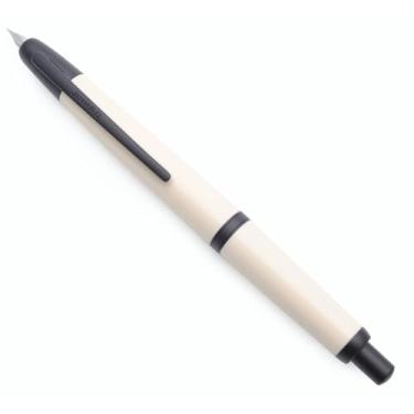 Imagem de JINHAO Caneta-tinteiro 20 Press, caneta de resina retrátil sem tampa com conversor de tinta (ponta F 0,5 mm, branco marfim - clipe preto)