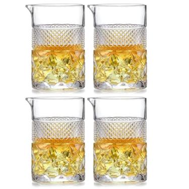 Imagem de Pacote com 4 copos de mistura para coquetéis - 595 g sem chumbo soprado à mão com kit de barman profissional - para Martini, Manhattan, antiquado - Presente premium de bar doméstico para aniversário