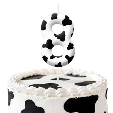 Imagem de Velas de aniversário de vaca, decoração de topo de bolo de 6 cm, decorações de aniversário de velas número 8, decorações de bolo de festa de aniversário, suprimentos de festa