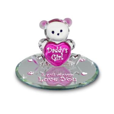 Imagem de Glass Baron Estatueta de vidro de urso de menina do papai, soprada à mão e esculpida com vidro aerografado, base espelhada chanfrada, ornamento colecionável para decoração de casa mesa centro de mesa