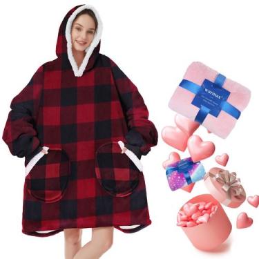 Imagem de Moletom com capuz vestível American Trends Sherpa vermelho/preto