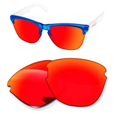 Imagem de Lentes de substituição de 1,6 mm compatíveis com óculos de sol Oakley Frogskins Lite OO9374, antiarranhões e resistentes a impactos (laranja vermelho espelhado)