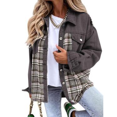 Imagem de Jaqueta Shacket Olivey Olivey Oversize jeans xadrez para mulheres - Ou