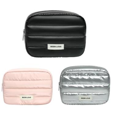Imagem de Necessaire Feminina Puffer Organizador de Maquiagem Cosméticos para Viagem (Rosa, Médio)