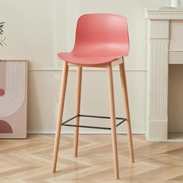 Imagem de Banco de bar de pub Encosto de madeira maciça para bar, recepção negociação, banco alto engrossado, cadeira(Red)